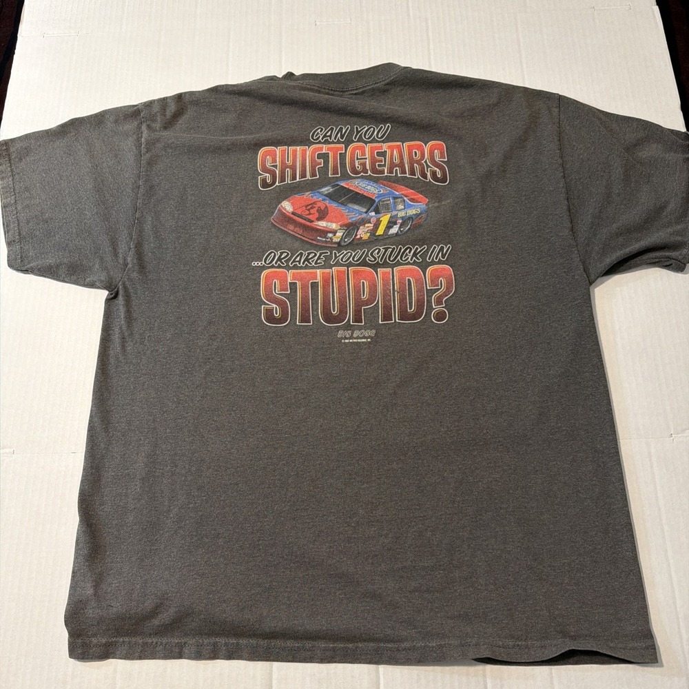 Big Dogs Mens XL Gray Graphic T-Shirt NASCAR Racing Stuck In Stupid Vintage 2007